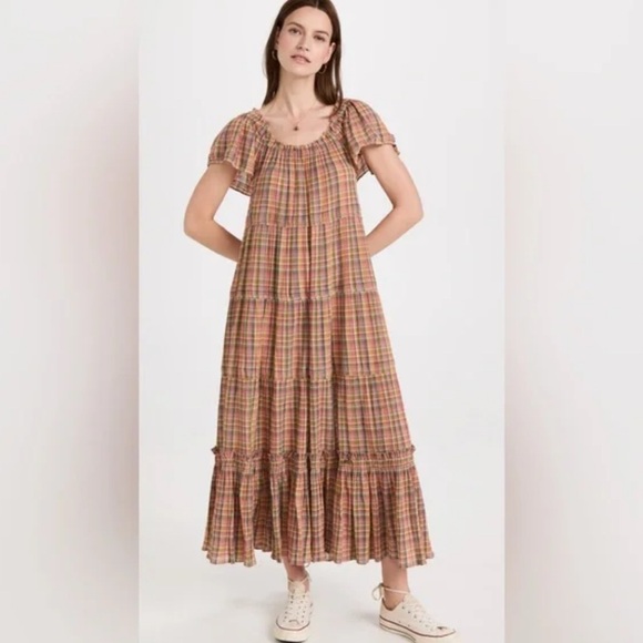 The GREAT. The Nightingale Plaid Cotton Maxi Dress in Bright Summer Plaid at Nordstrom, Size 0